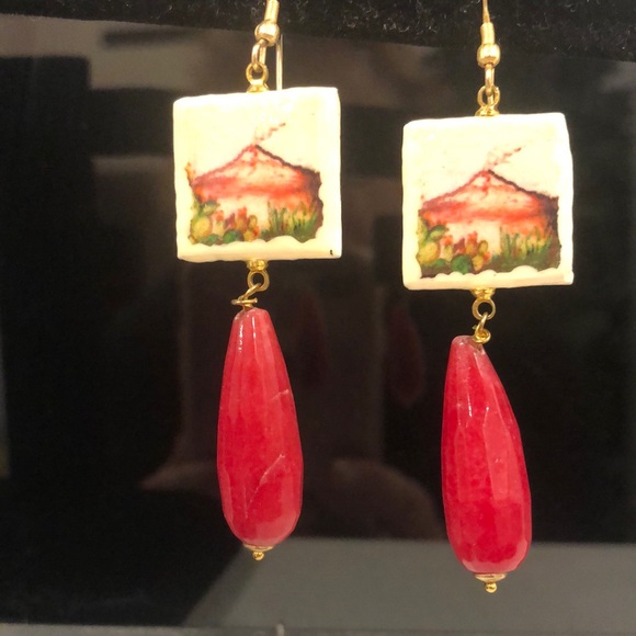 Sicilian Pierced Earrings with Mt Etna - Picture 3 of 10